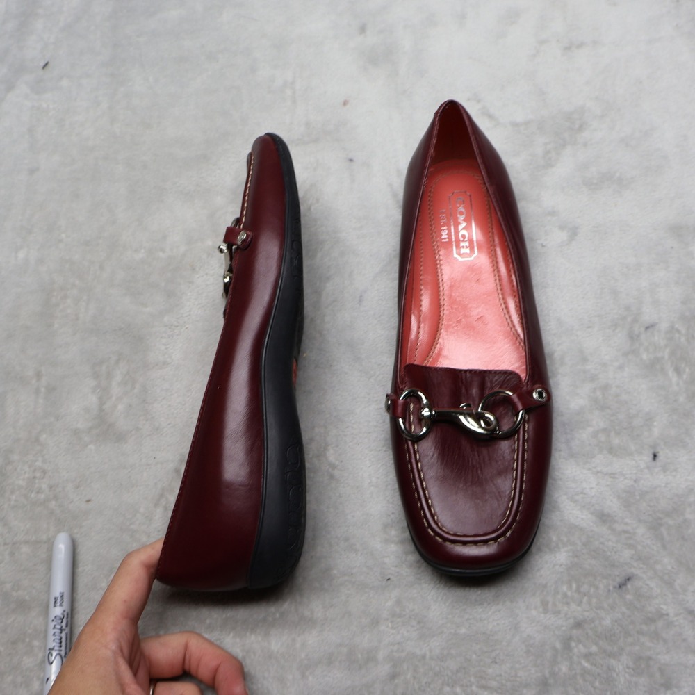 Coach Women 7.5M Dorie Loafers Shoes Red Leather Horsebit Moc Toe Flats Casual